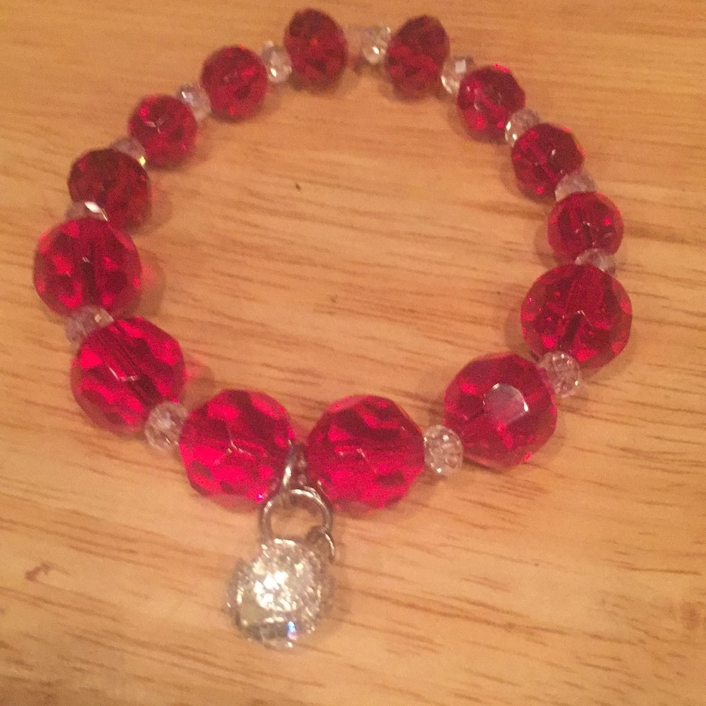 Ruby Red glass bead bracelet.